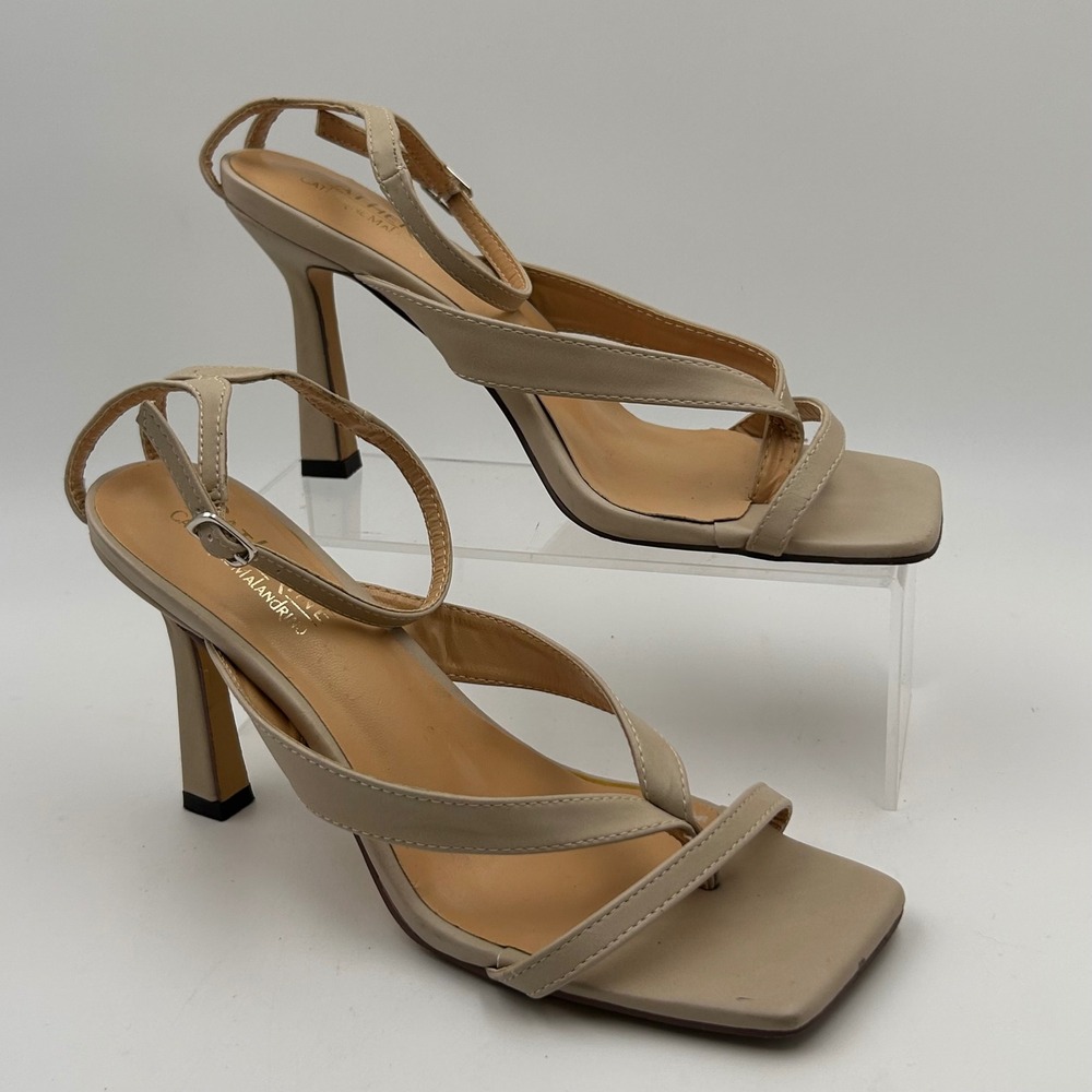 Catherine Malandrino Sandal Strappy Square Toe Stiletto Y2K Chacha Women 9 Beige